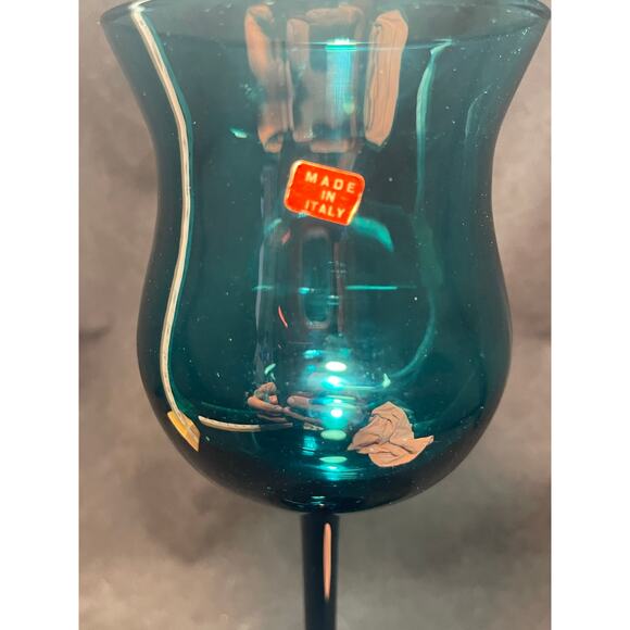 Hand Blown Tall Stem Wine Glass, Peacock Blue 11in. - Picture 5 of 5